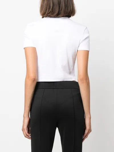 Fendi Women White Ribbed Crop T-shirt With Logo Embroidery In Cotton Woman