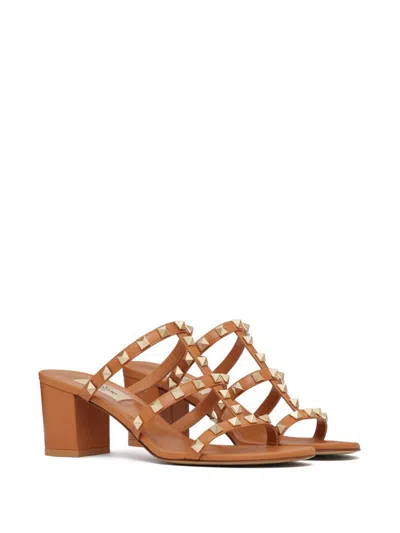 Valentino Garavani Valentino Rockstud Caged 60 Leather Sandal In Brown