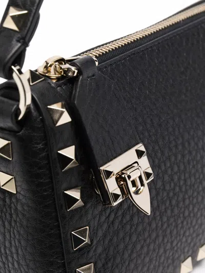 Valentino Rockstud Small Black Grainy Leather Crossbody Bag In Black