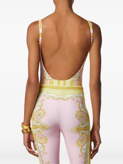 Versace Multicolor One-piece Swimsuit With All-over Medusa Print In Stretch Fabric Woman In Gold