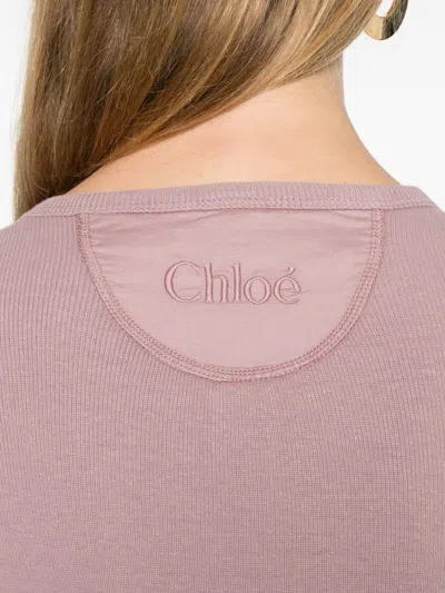 Chloé Fitted Henley Cotton Jersey Shirt Clothing In Pink