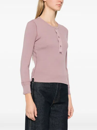 Chloé Fitted Henley Cotton Jersey Shirt Clothing In Pink