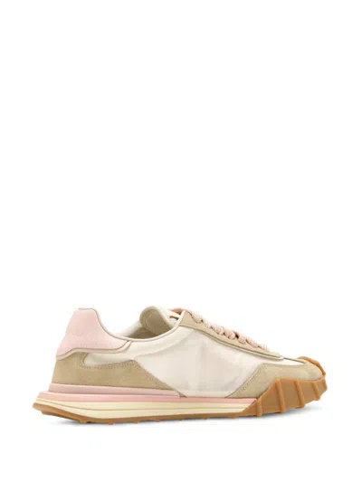 Dolce & Gabbana Dg Athletic Sneakers In Ivory And Pink Fabric And Leather In Multi