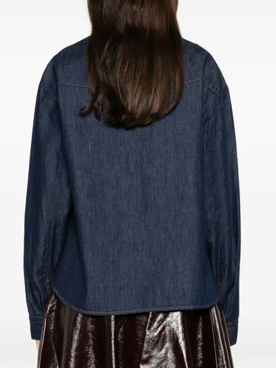 Khaite Neutrals Grenon Cropped Denim Cotton Shirt In Blue