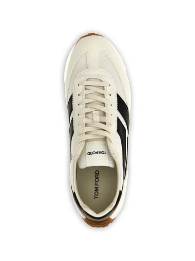 Tom Ford Low-profile White Sneakers With Black Leather Accents In White