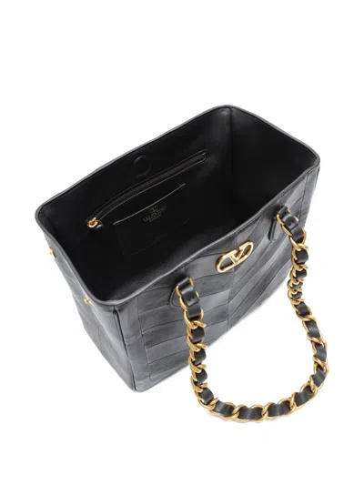 Valentino Garavani  Garavani Laseine Shopping Bag In Nappa Leather With A Chevron Pattern W In Black