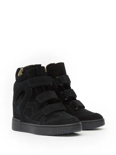 Isabel Marant Women Black Wedge With Insert Design And High Heel Sneaker In Leather Woman