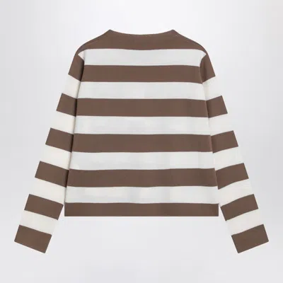 Max Mara Striped Wool Sweater With Embroidery In Brown