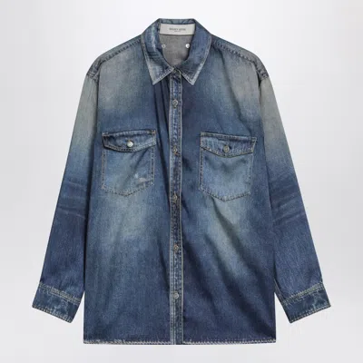 Golden Goose Deluxe Brand Women Oversized Shirt With Denim Print In Blue