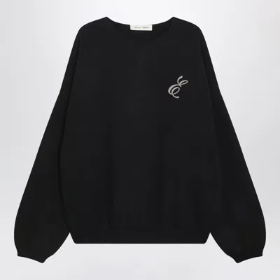 Essentials Black Holiday Embroidered Merino Crewneck Sweater In Black