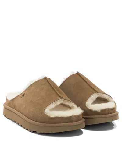 Ugg Suede Slippers With Embossed-logo In Brown