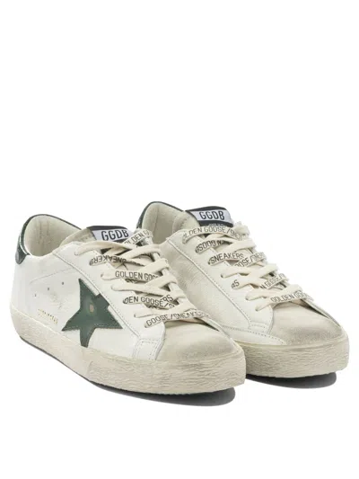 Golden Goose Super-star White Low Top Sneakers With Embossed Logo And Contrasting Heel Tab In Leather Man In Multi