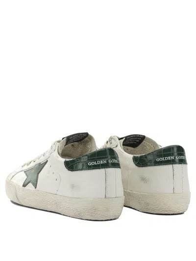 Golden Goose Super-star White Low Top Sneakers With Embossed Logo And Contrasting Heel Tab In Leather Man In Multi