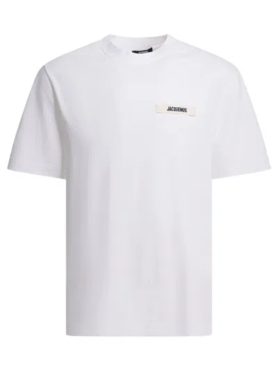 Jacquemus Le T-shirt Gros Grain White T-shirt With Logo Patch On The Front In Cotton Man