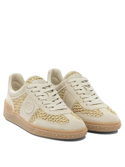 Valentino Garavani Upvillage Sneakers In Woven Raffia In Neutral