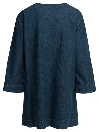 Valentino Vlogo Signature Denim Dress Three Quarter Sleeves In Blue