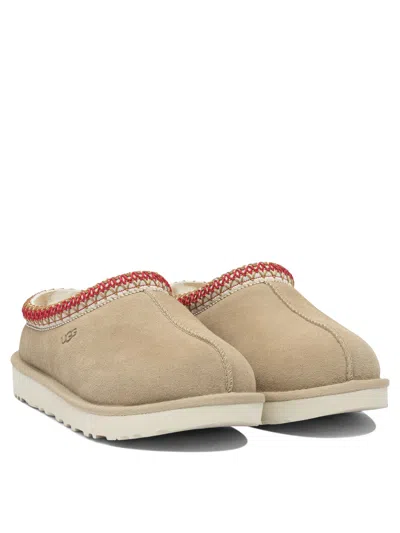 Ugg Tasman Ii Beige Mules With Round Toe And Embroidered Detail In Leather Woman In Brown