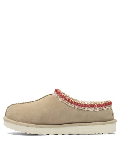 Ugg Tasman Ii Beige Mules With Round Toe And Embroidered Detail In Leather Woman In Brown
