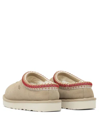 Ugg Tasman Ii Beige Mules With Round Toe And Embroidered Detail In Leather Woman In Brown