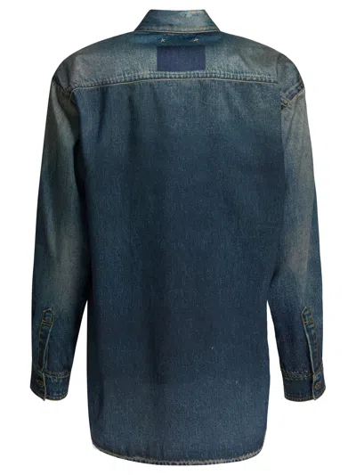 Golden Goose Deluxe Brand Women Oversized Shirt With Denim Print In Blue