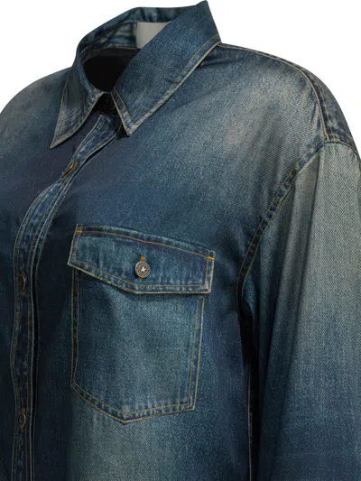 Golden Goose Deluxe Brand Women Oversized Shirt With Denim Print In Blue