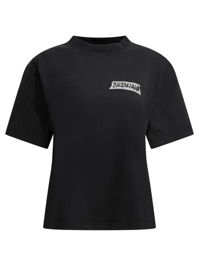 Balenciaga Medium Fit Masking Tape Logo Dry Jersey T-shirt In Black