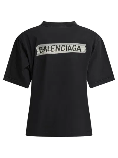 Balenciaga Medium Fit Masking Tape Logo Dry Jersey T-shirt In Black