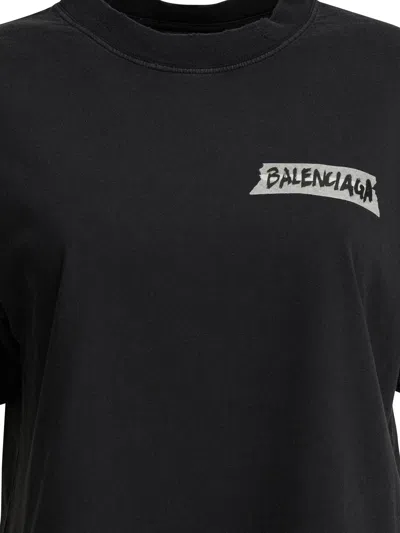 Balenciaga Medium Fit Masking Tape Logo Dry Jersey T-shirt In Black