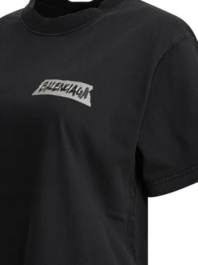 Balenciaga Medium Fit Masking Tape Logo Dry Jersey T-shirt In Black