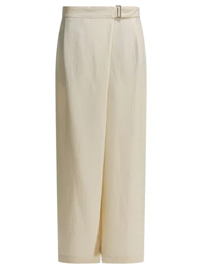 Brunello Cucinelli Women Ivory Fluid Twill Sartorial Wrap Trousers In White