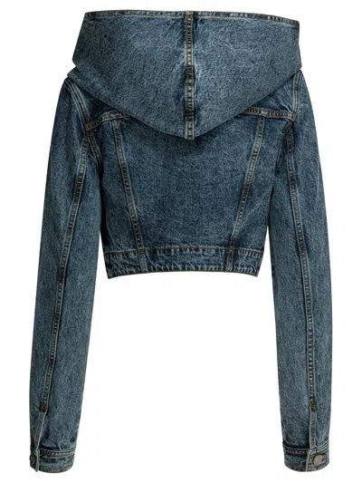 Alaïa Denim Jacket With Hood Jackets And Coats Light Blue In Blue