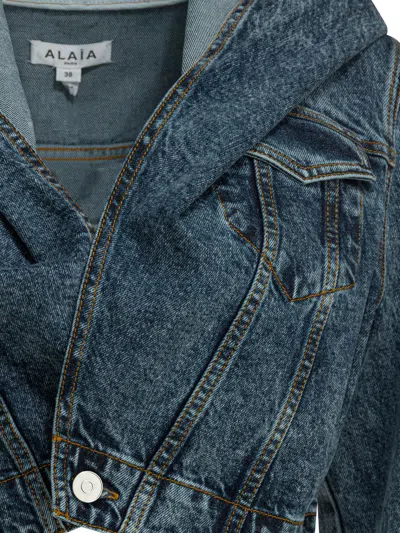 Alaïa Denim Jacket With Hood Jackets And Coats Light Blue In Blue