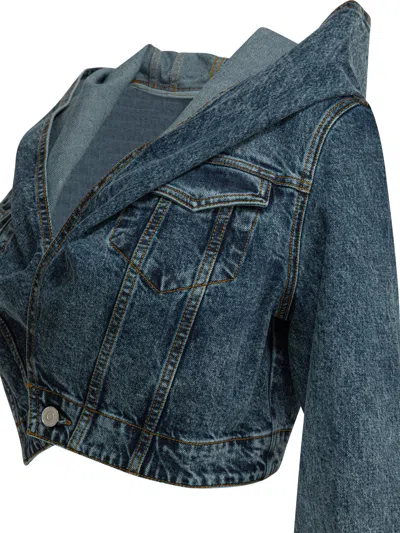Alaïa Denim Jacket With Hood Jackets And Coats Light Blue In Blue