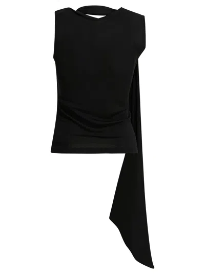 Ami Alexandre Mattiussi Sleeveless Top Asymmetric Hem Draped Detail In Black