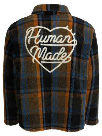 Human Made Fleece Texture Plaid Pattern Long Sleeve Sweater In Brown