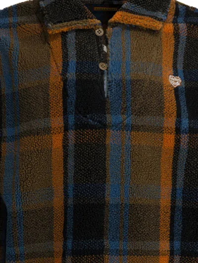 Human Made Fleece Texture Plaid Pattern Long Sleeve Sweater In Brown