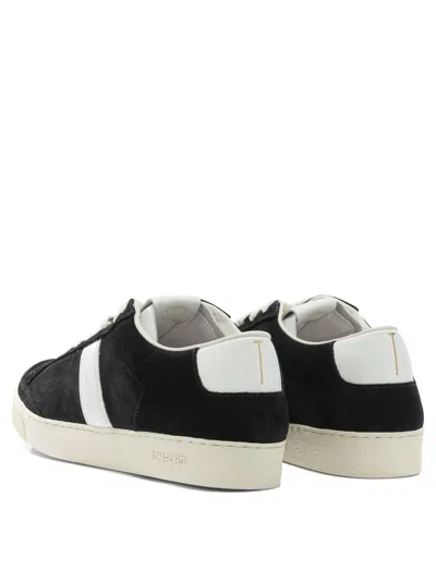 Tom Ford Blake Sneakers Suede Upper Contrast Stripe Rubber Sole In Black