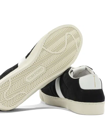 Tom Ford Blake Sneakers Suede Upper Contrast Stripe Rubber Sole In Black