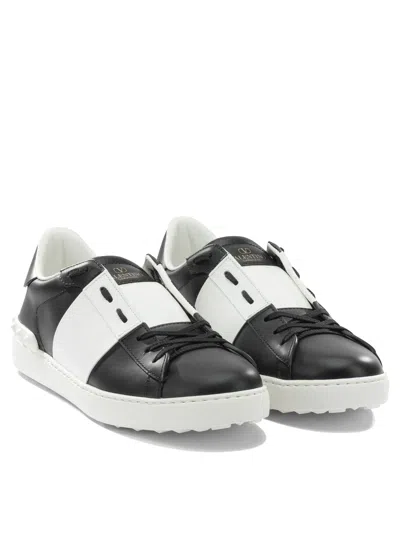 Valentino Garavani Open Sneakers In Leather With Contrast Colored Stripe And Stud Detail In White