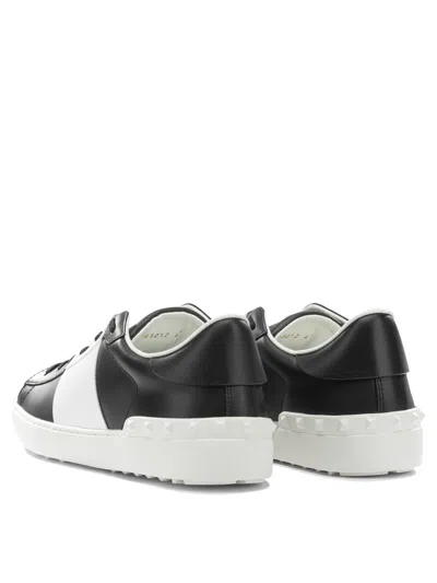 Valentino Garavani Open Sneakers In Leather With Contrast Colored Stripe And Stud Detail In White