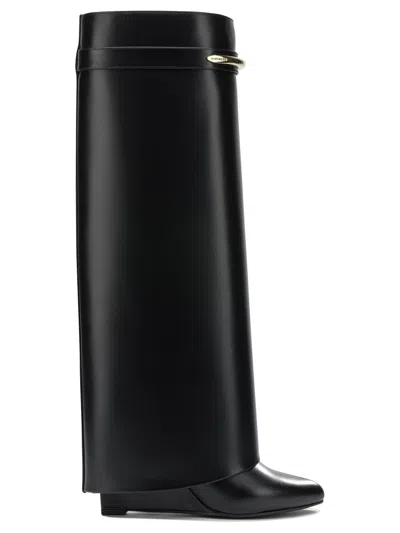 Givenchy Black Sandals With Logo Plaque On The Front And High Wedge Heel In Leather Woman