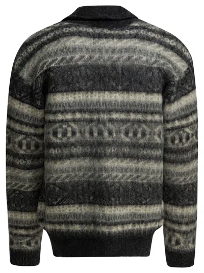 Beams Wool Cardigan Shawl Collar Patterned Pockets In Multi