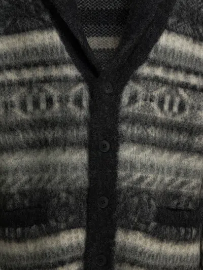 Beams Wool Cardigan Shawl Collar Patterned Pockets In Multi