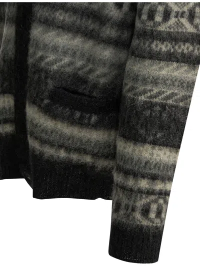 Beams Wool Cardigan Shawl Collar Patterned Pockets In Multi