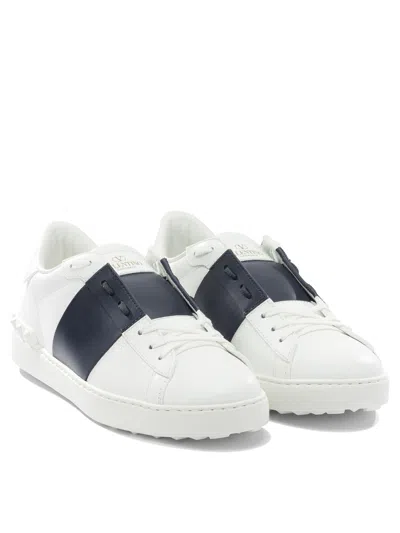 Valentino Garavani Open Leather Sneakers With Contrast Band And Stud Details Shoes In White