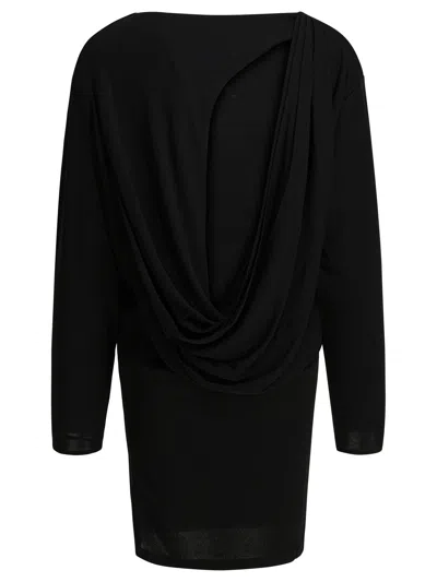 Jacquemus Black La Robe Mistral Crew Neck Dress With Long Sleeves And Open Back In Viscose Blend Women