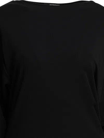 Jacquemus Black La Robe Mistral Crew Neck Dress With Long Sleeves And Open Back In Viscose Blend Women