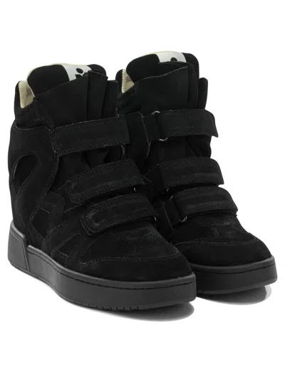 Isabel Marant Women Black Wedge With Insert Design And High Heel Sneaker In Leather Woman