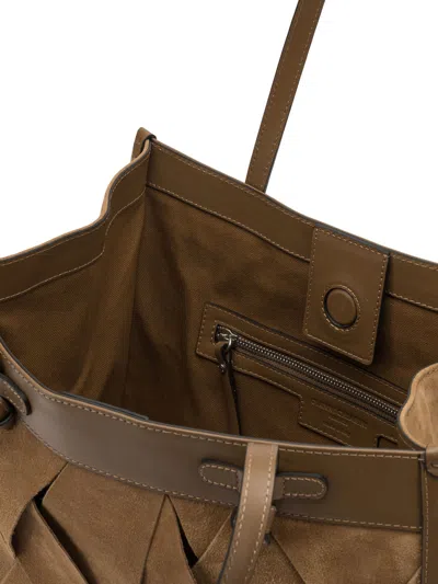 Gianni Chiarini Rectangular Suede Shoulder Bag Double Handles In Brown