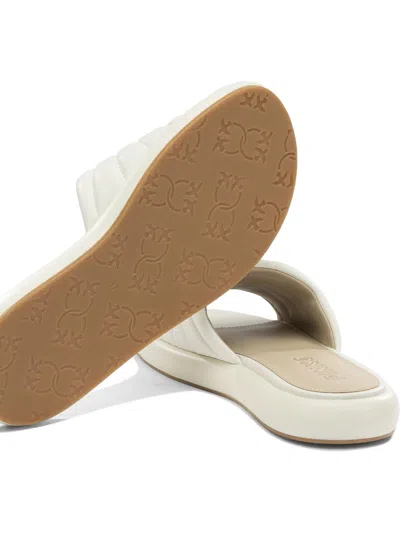 Pinko Fiona White Slides With Chunky Design And Love Birds Logo Plaque In Leather Woman